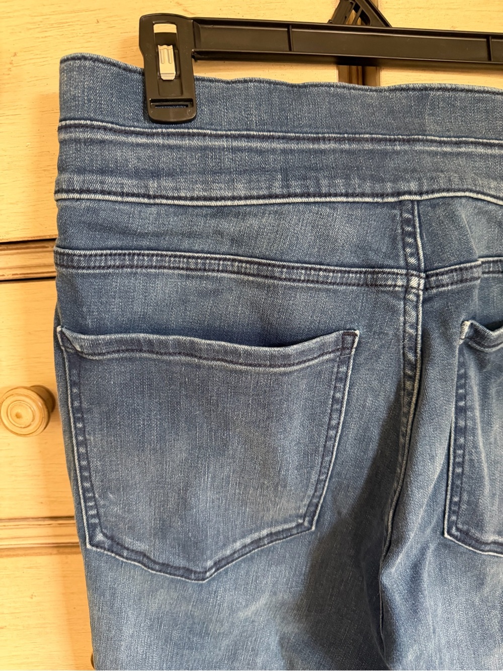 Express High-Rise Blue Denim Jeans with Button Accent - Picture 5 of 7